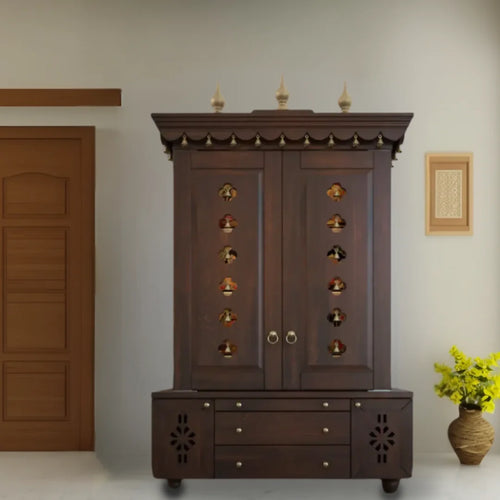 Vrittika Teak Wood Pooja Mandap with Door (Wenge)