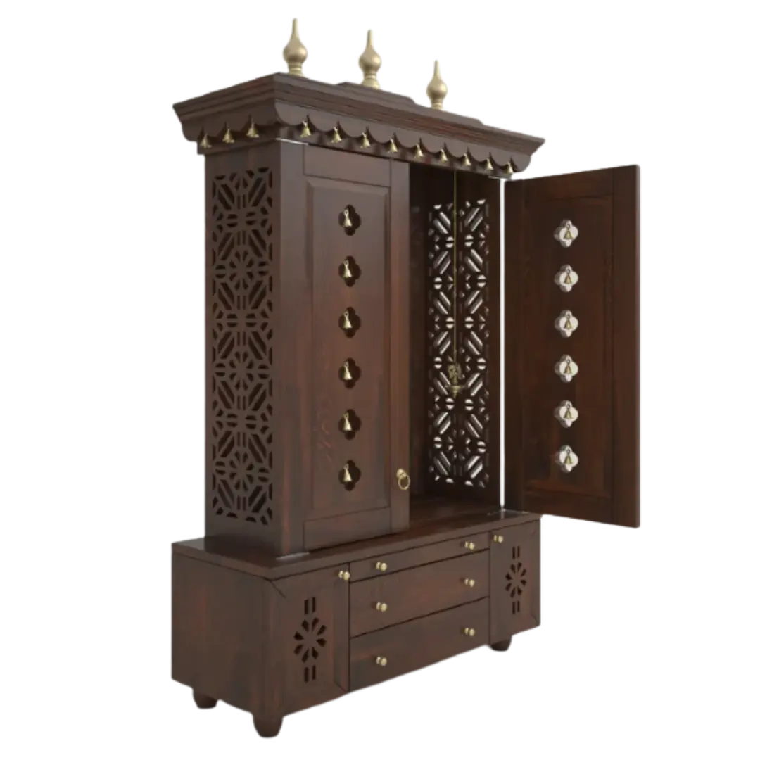 Vrittika Teak Wood Pooja Mandap with Door (Wenge) side view