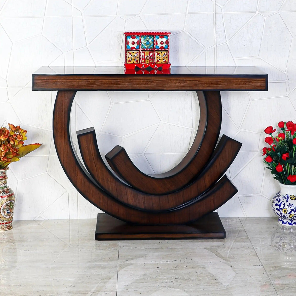 Warc Solid Wood Console Table (Brown) lifestyle view