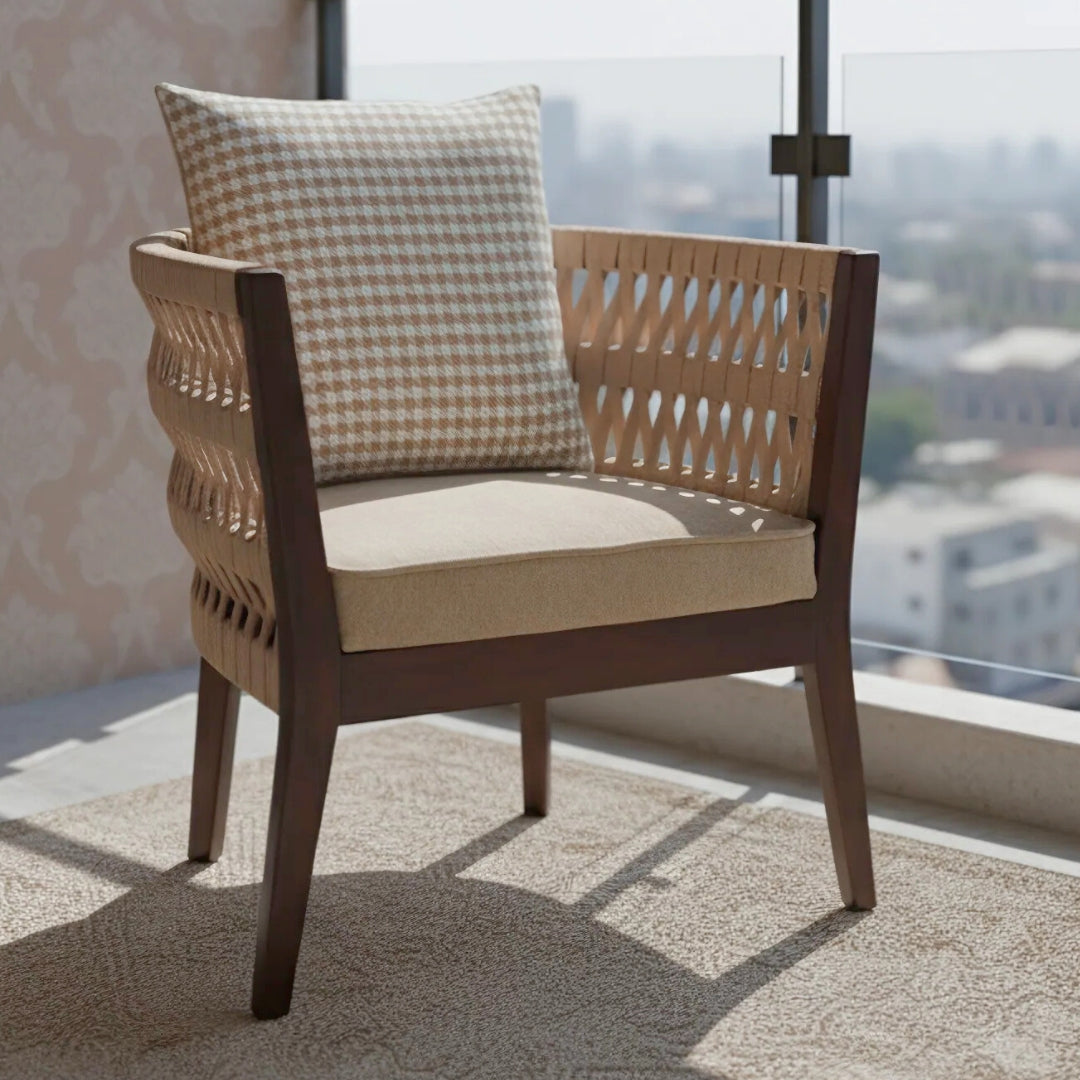 Wicker Teak Wood Bedroom Chair (Brown) lifestyle view