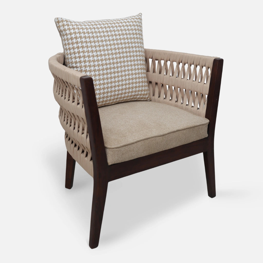 Wicker Teak Wood Bedroom Chair (Brown) side angle