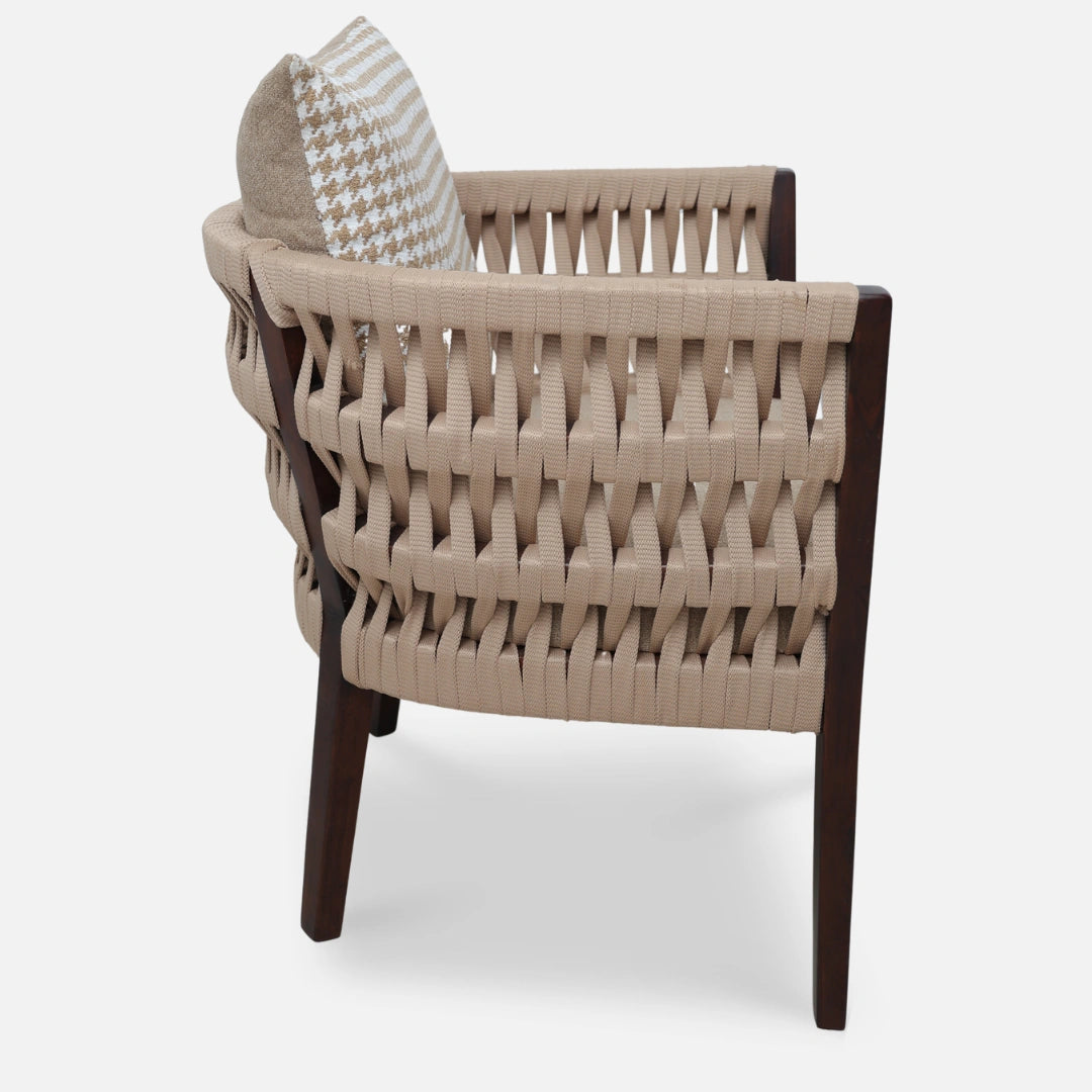 Wicker Teak Wood Bedroom Chair (Brown) side view
