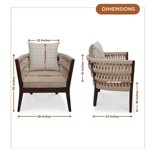 Wicker Teak Wood Bedroom Chair (Brown) dimensions image