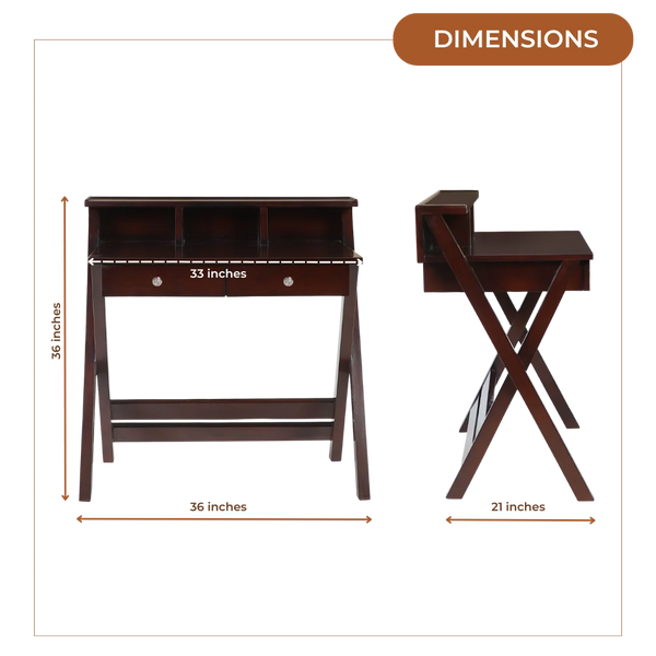 Dimensions of Wisdom Solid Wood Writing Table (Brown)