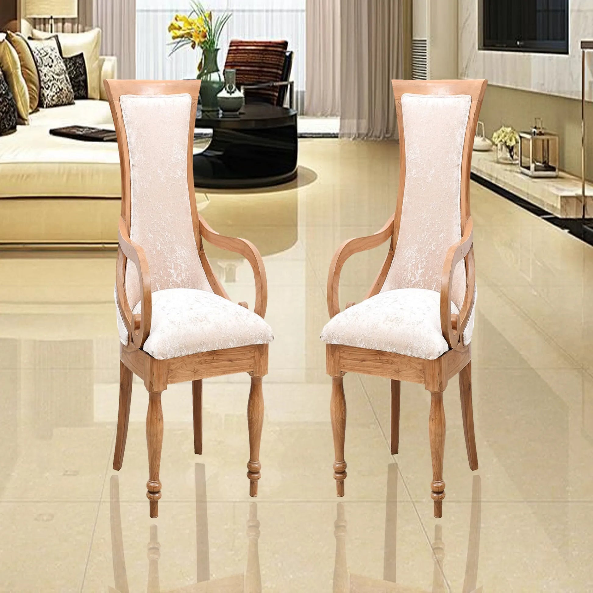 Wlipsy Solid Wood Fabric Arm Chairs (Teak Gold) Lifestyle view
