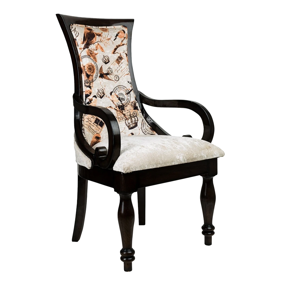 Wlipsy Solid Wood Fabric Wooden Arm Chairs in Brown color 45° side view