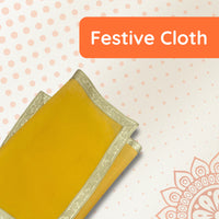 Yellow Cotton Aasan with Golden Zari Border – 19x39 inch folding view