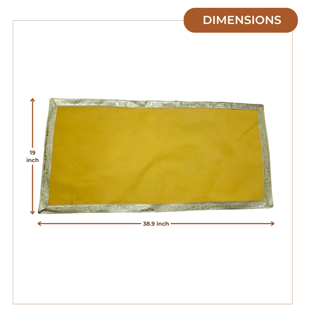 Yellow Floral Pooja Aasan with Red Swastik Border – 15x15 inch dimensions1