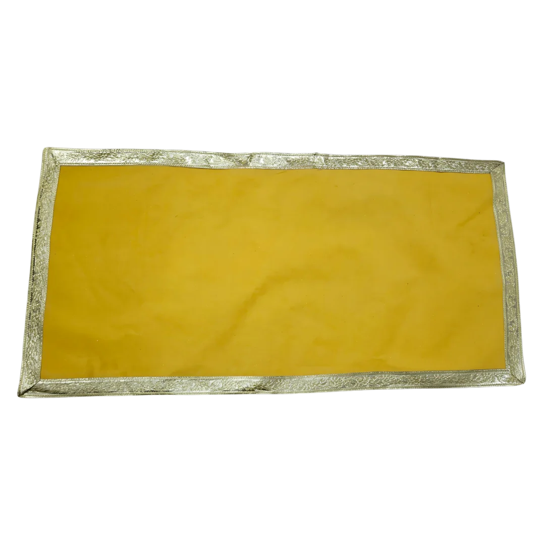 Yellow Floral Pooja Aasan with Red Swastik Border – 15x15 inch top view