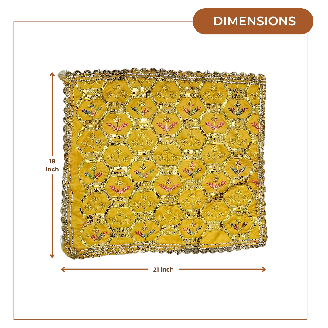 Yellow Pooja Aasan with Sequin Work dimensions