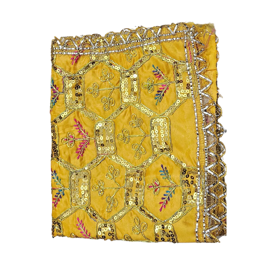 Yellow Pooja Aasan with Sequin Work fold view