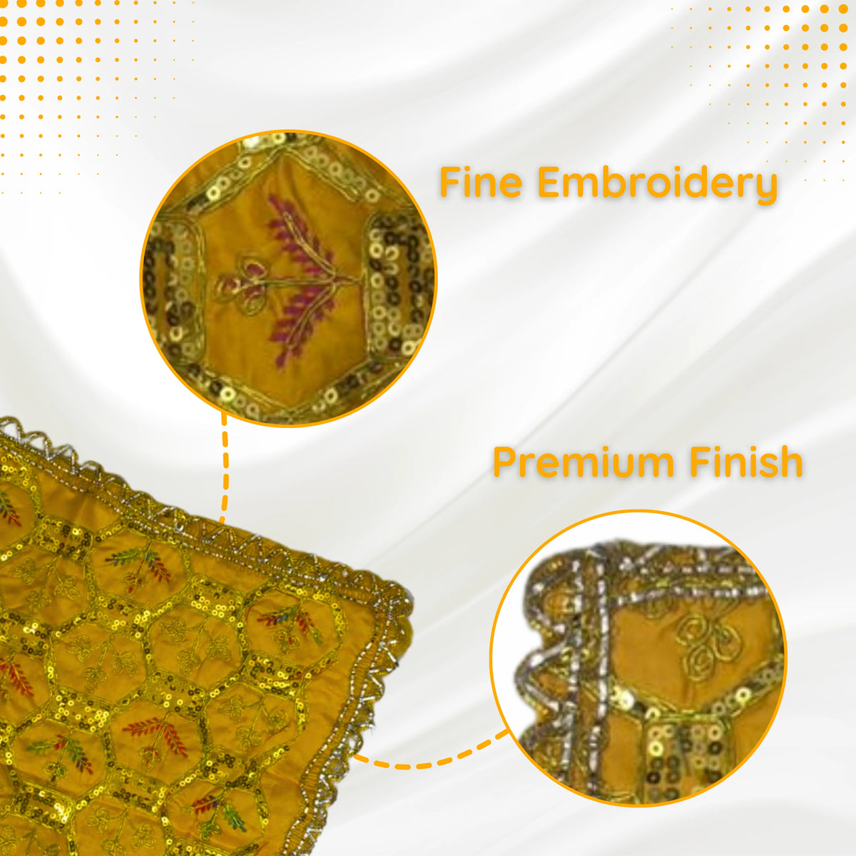 Yellow Pooja Aasan with Sequin Work pattren view