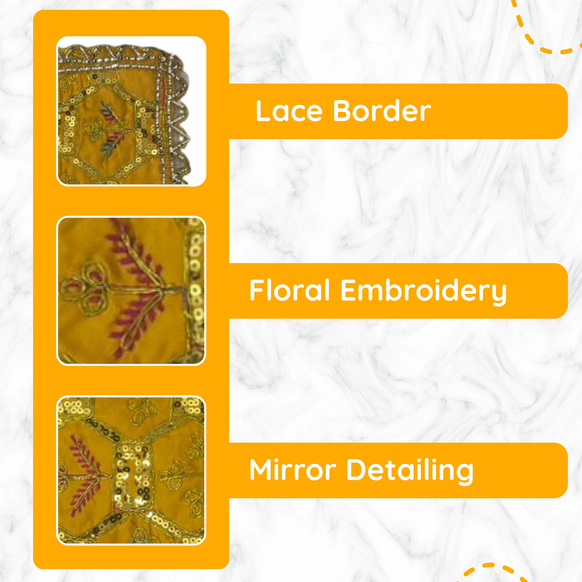 Yellow Pooja Aasan with Sequin Work specification view