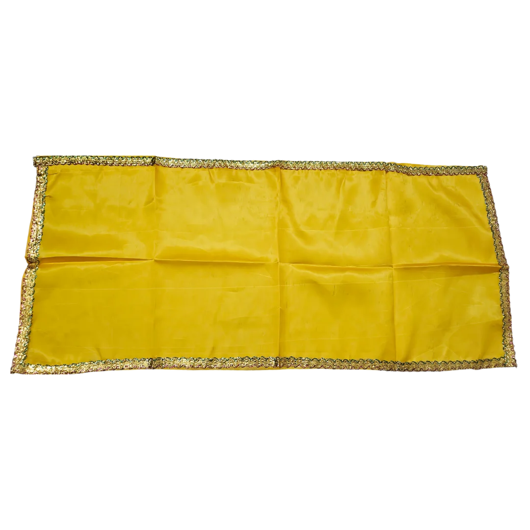 Yellow Satin Pooja Aasan with Golden Lace Border – 18x40 Inch top view