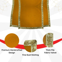Yellow Velvet Pooja Aasan with Floral Design and Golden Border – 12.5x22 Inch Zoom   view