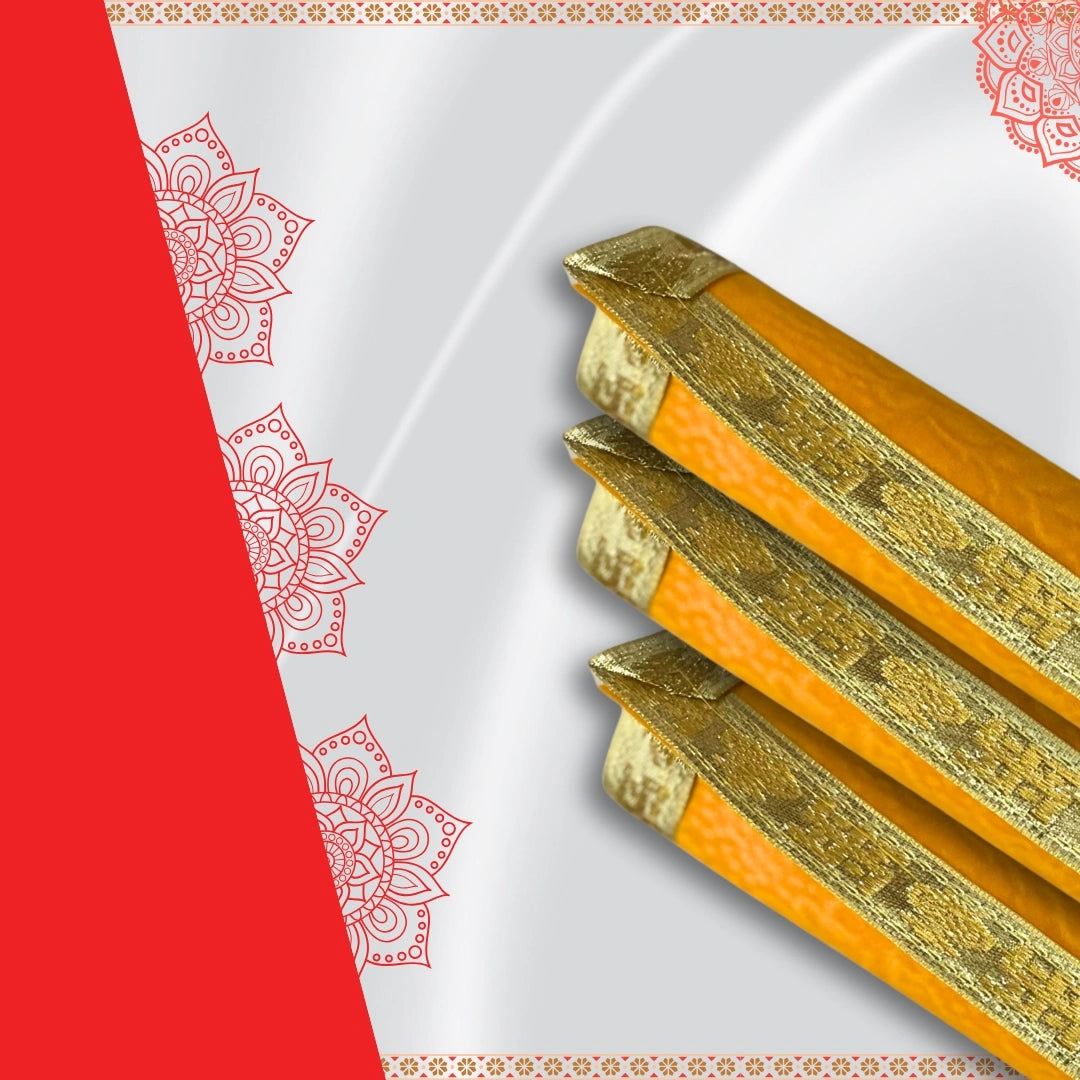 Yellow Velvet Pooja Aasan with Floral Design and Golden Border – 12.5x22 Inch border zoom view