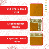 Yellow Velvet Pooja Aasan with Floral Design and Golden Border – 12.5x22 Inch specilation view
