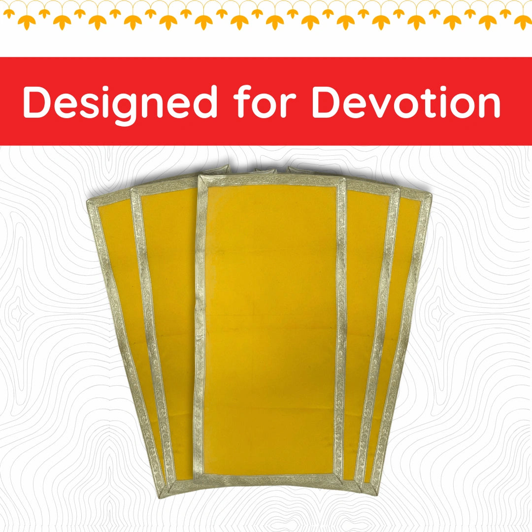 Yellow Velvet Pooja Aasan with Silver Floral Border – 14x28 Inch main view