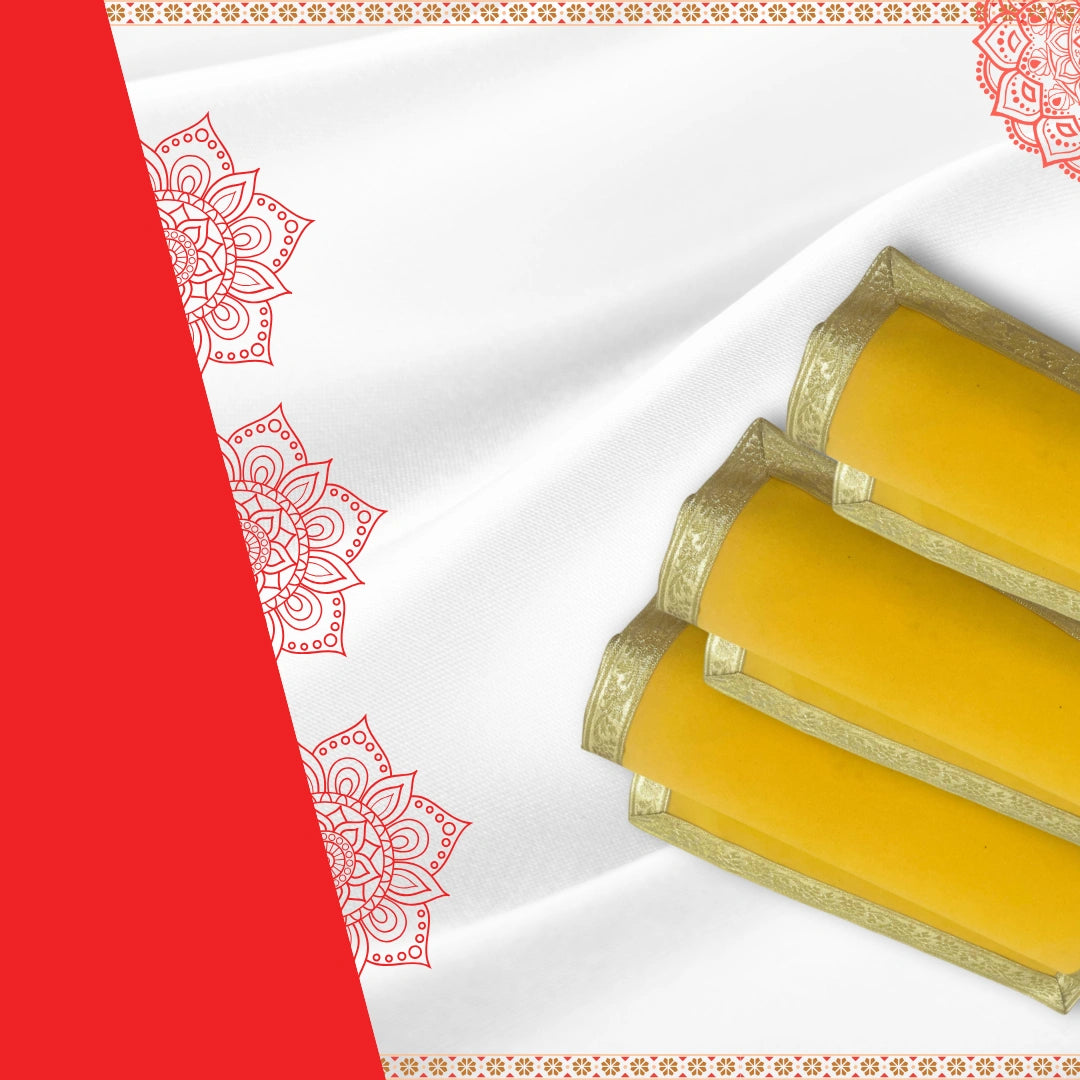 Yellow Velvet Pooja Aasan with Silver Floral Border – 14x28 Inch border view