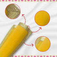 Yellow Velvet Pooja Aasan with Silver Floral Border – 14x28 Inch fold view