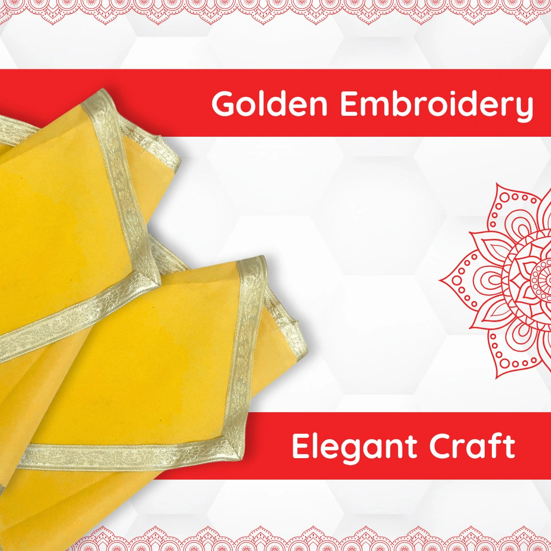 Yellow Velvet Pooja Aasan with Silver Floral Border – 14x28 Inch specalation view