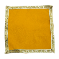 Yellow Floral Velvet Pooja Aasan with Golden Border – 12x12 Inch top view