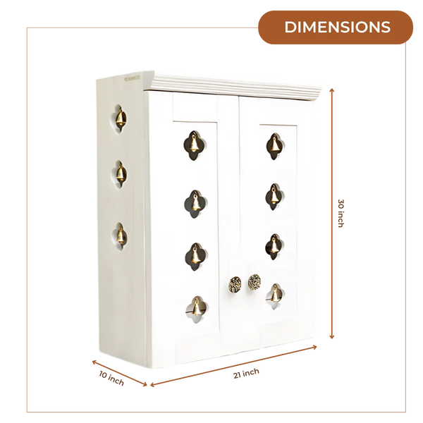 Ziantra Pooja Mandir with Door (White) Dimensions