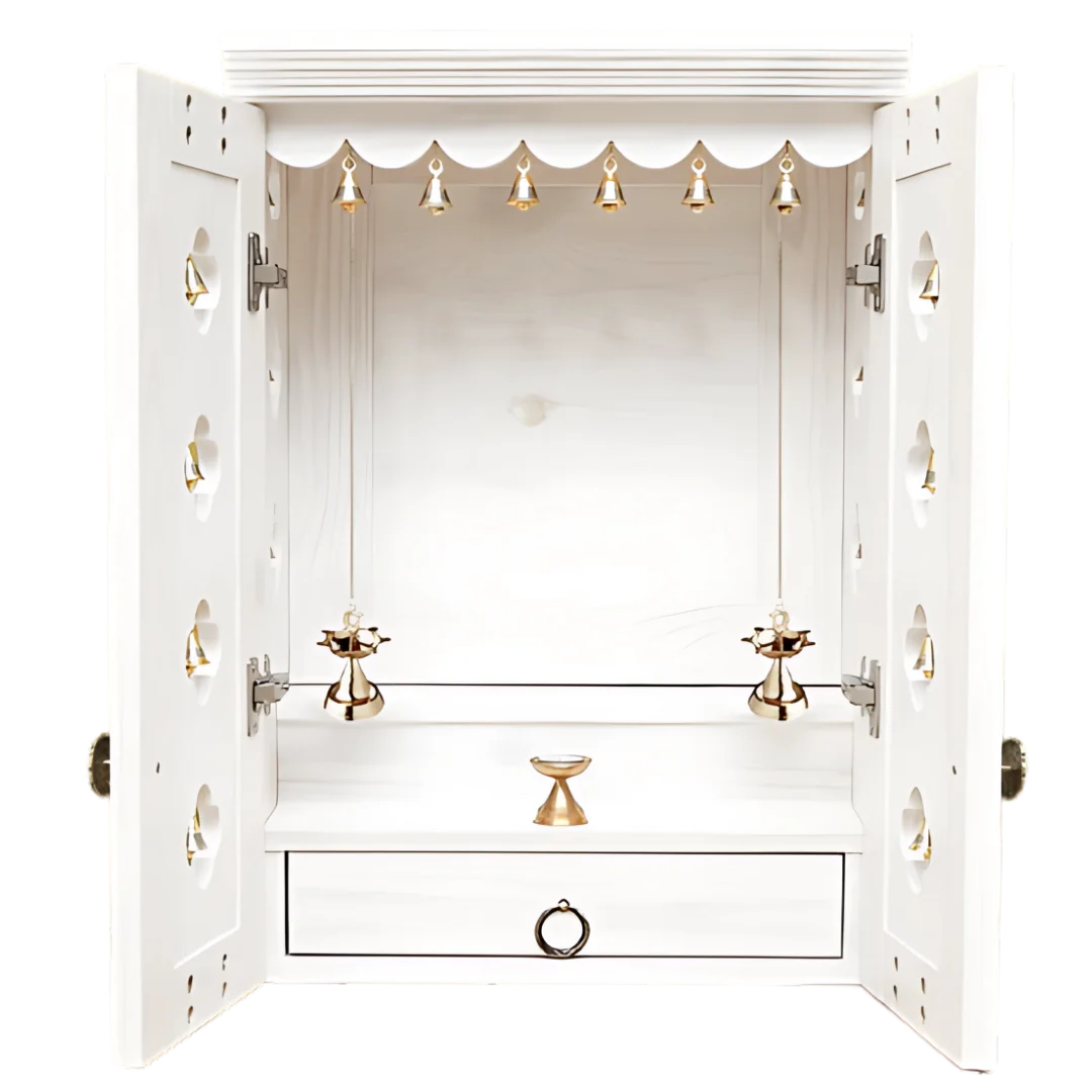 Ziantra Wall Mount Pooja Mandir with Door(White) Open view