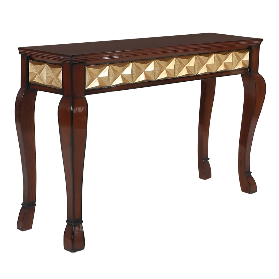 Ziri Solid Wood Console Table in Brown Gold color 45° side view