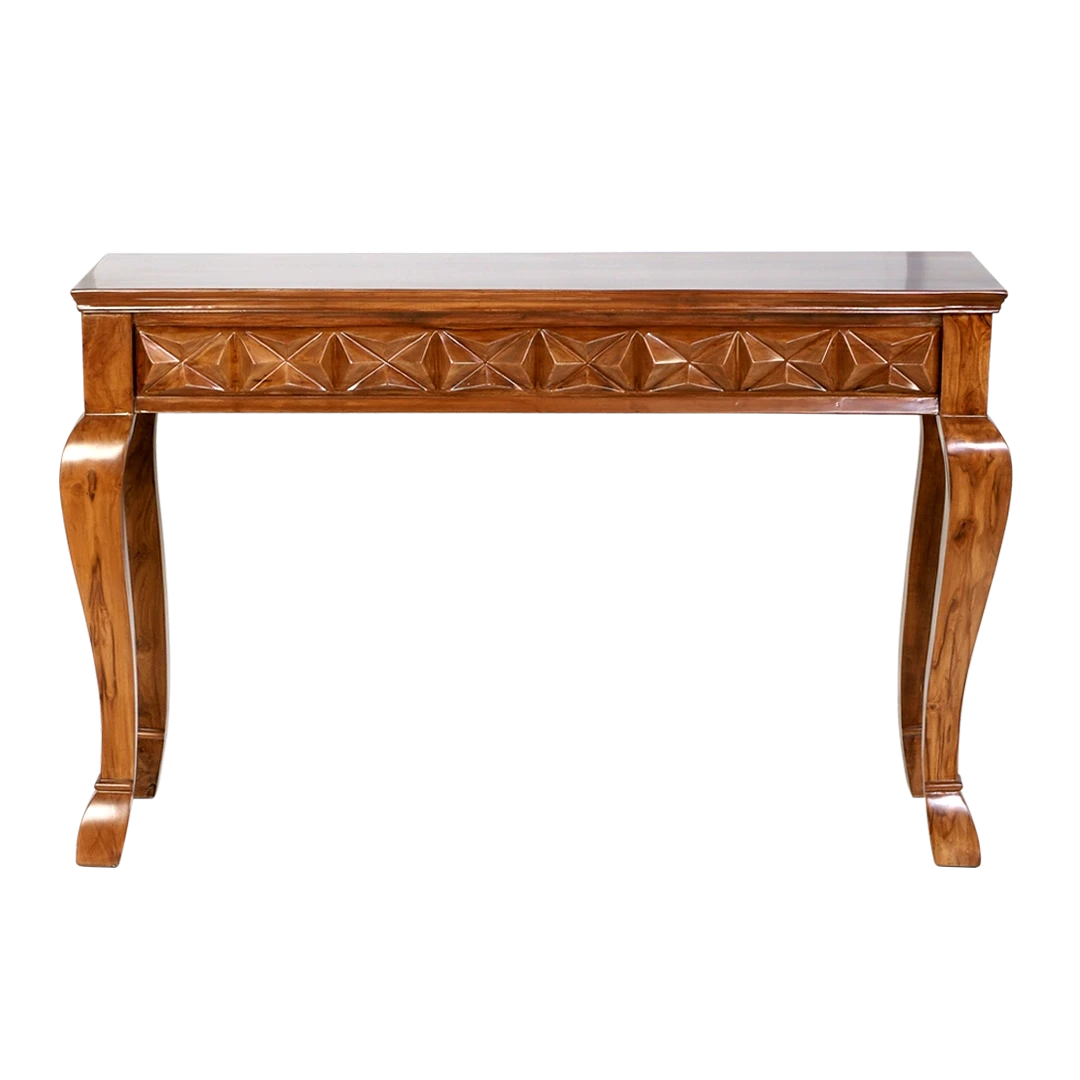 Ziri Solid Wood Console Table in Teak color front view