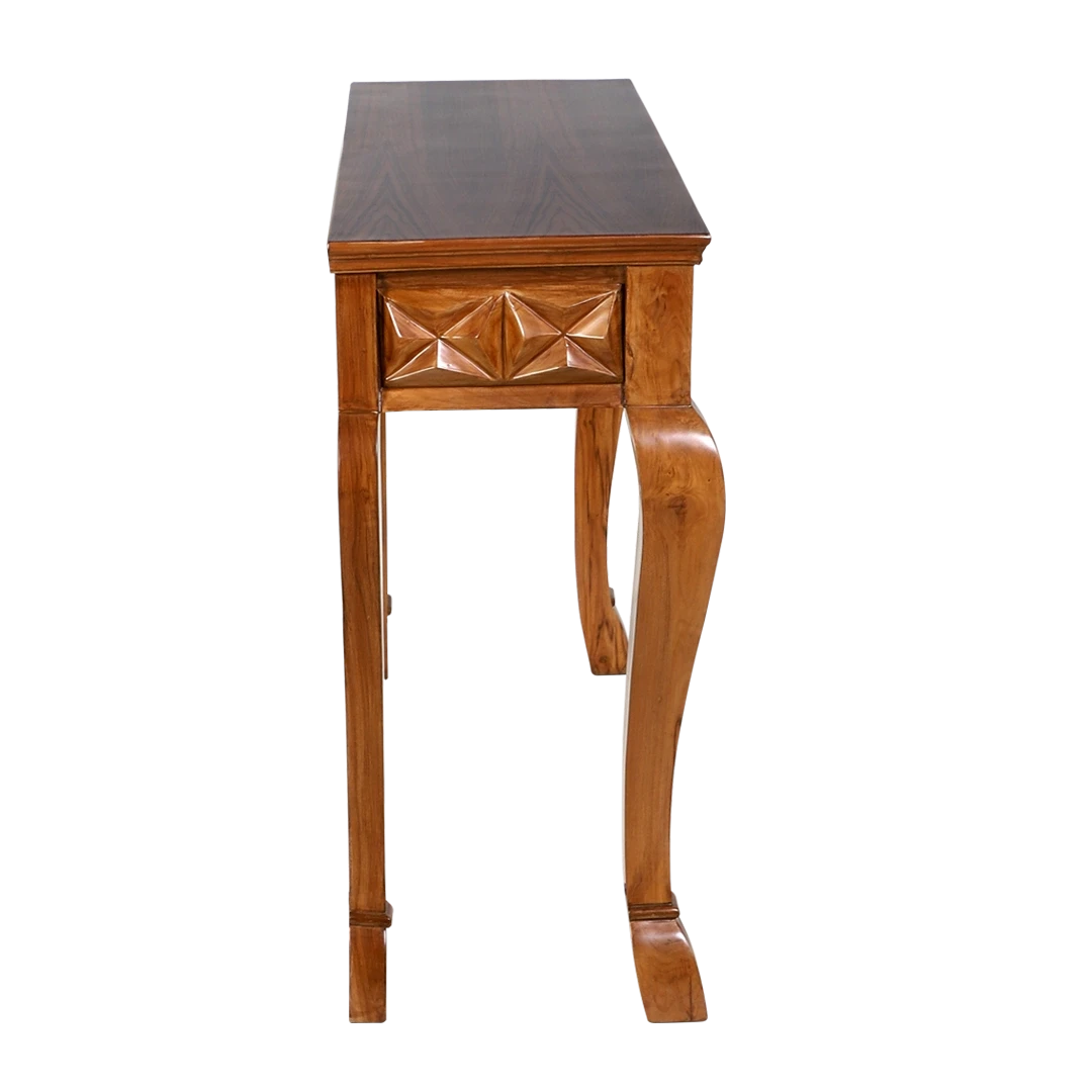 Ziri Solid Wood Console Table in Teak color side view