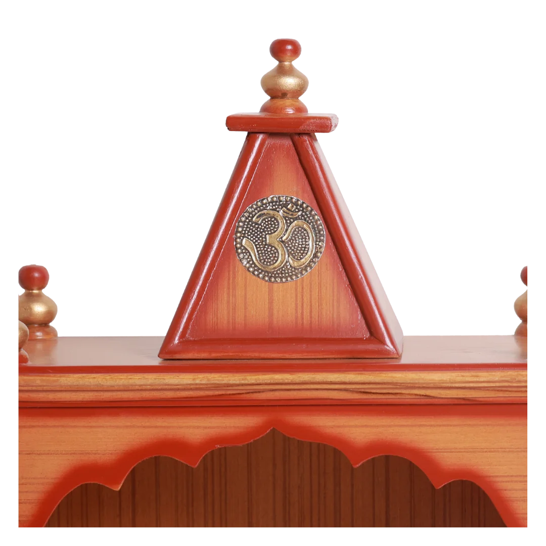 Zoom View on Domee of Alaya Wall Mount Pooja Mandir without Door Teak Gold