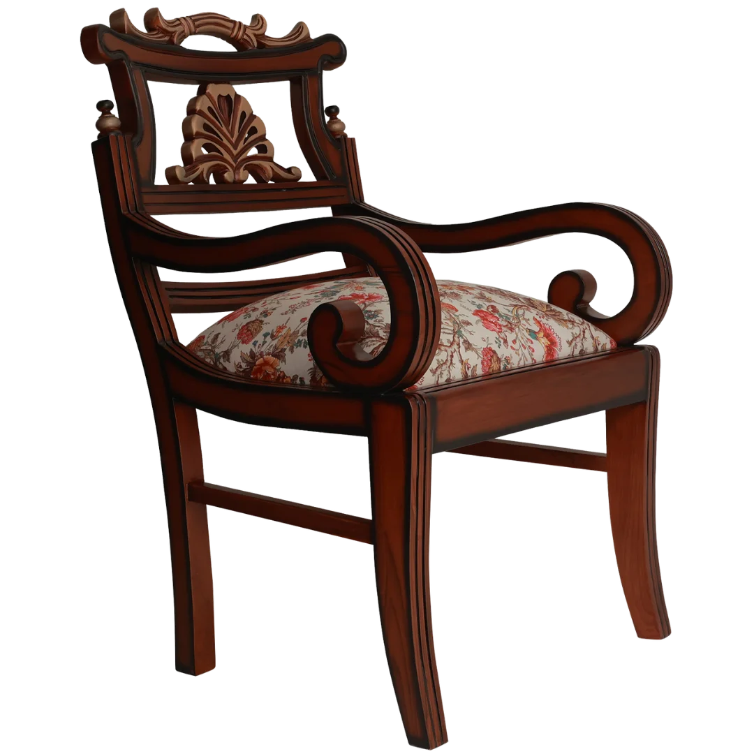 Zorano Teak Wood Arm Chairs Side Angle(Brown Beige)