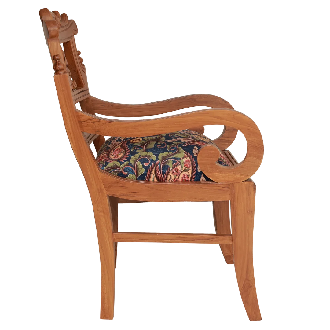 Zorano Teak Wood Arm Chairs Side View(Teak Blue)
