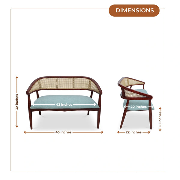 Zylen Solid Wood Love Sofa (Brown) dimensions view