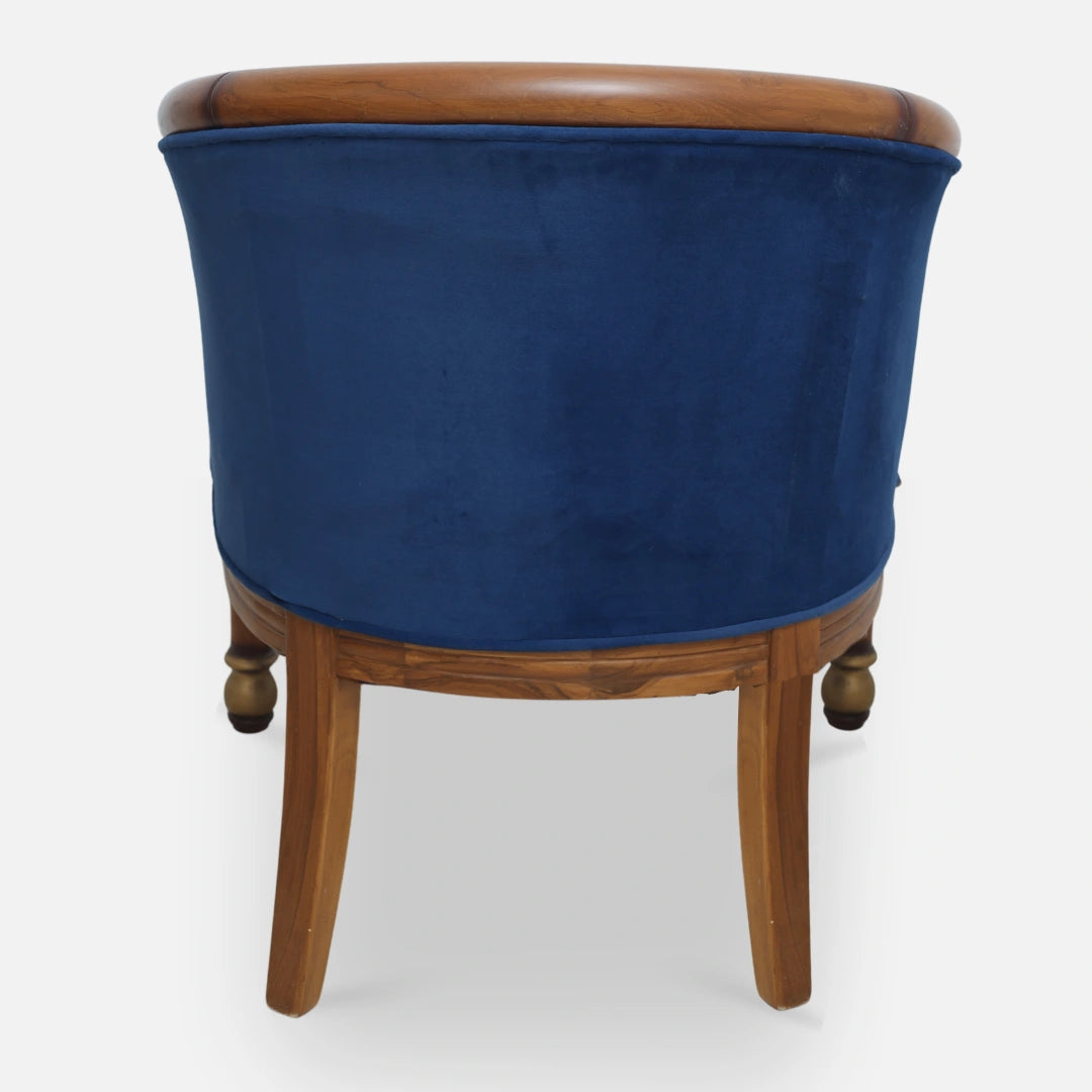 back view Flint Teak Wood Arm Chair (Brown Blue)