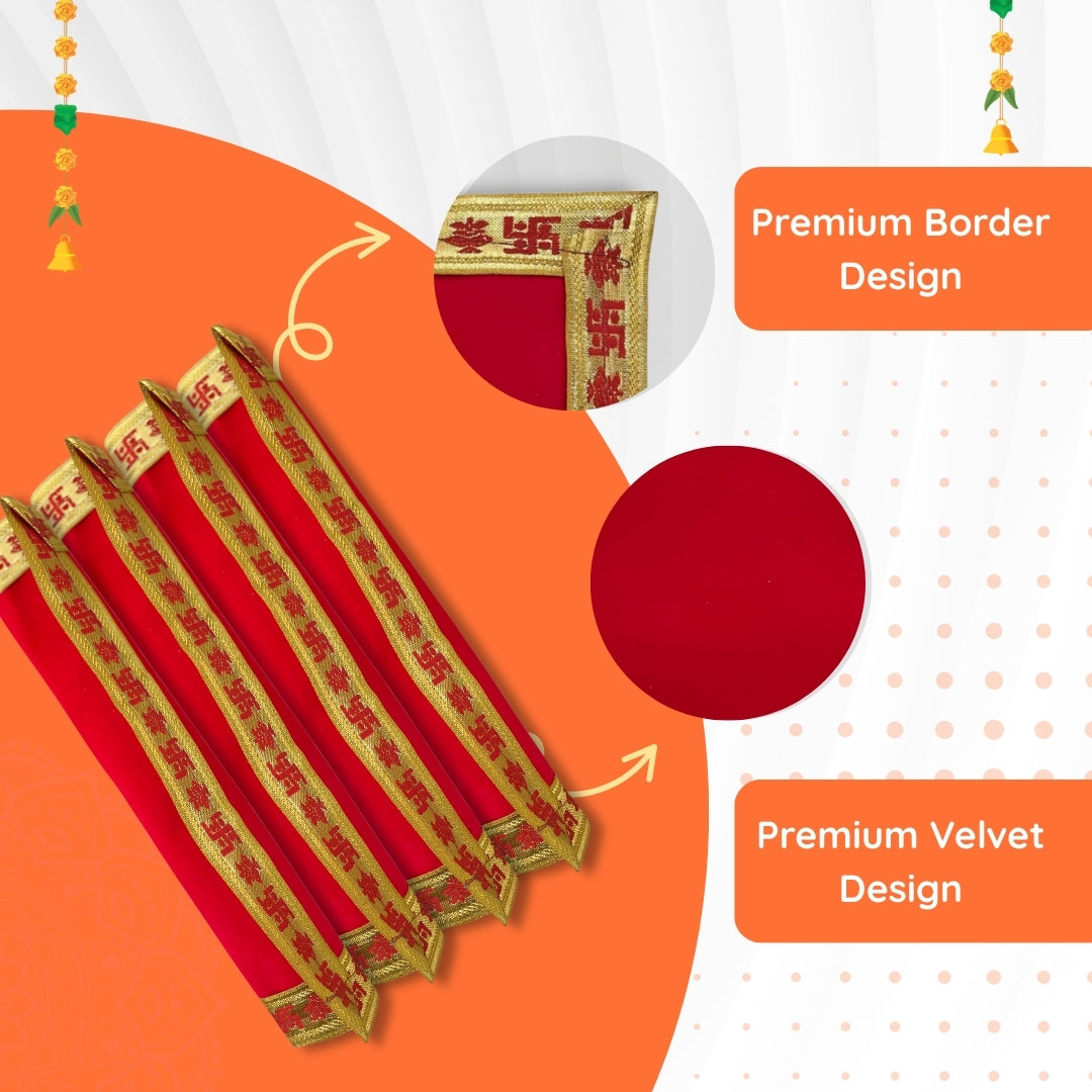 border view of Red Pooja Aasan with Swastik Kalash Border – 12x12.4 Inch