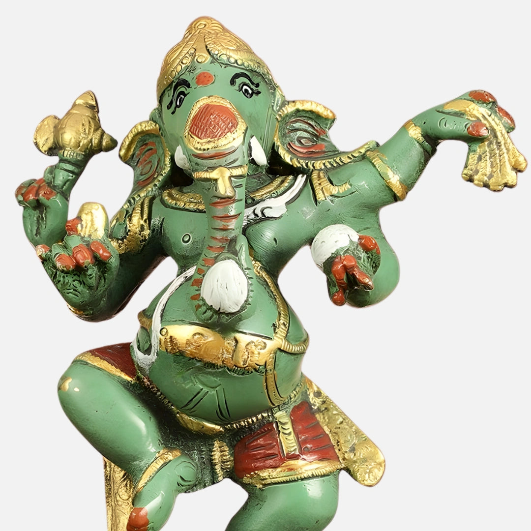 Green Dancing Ganesha Idol