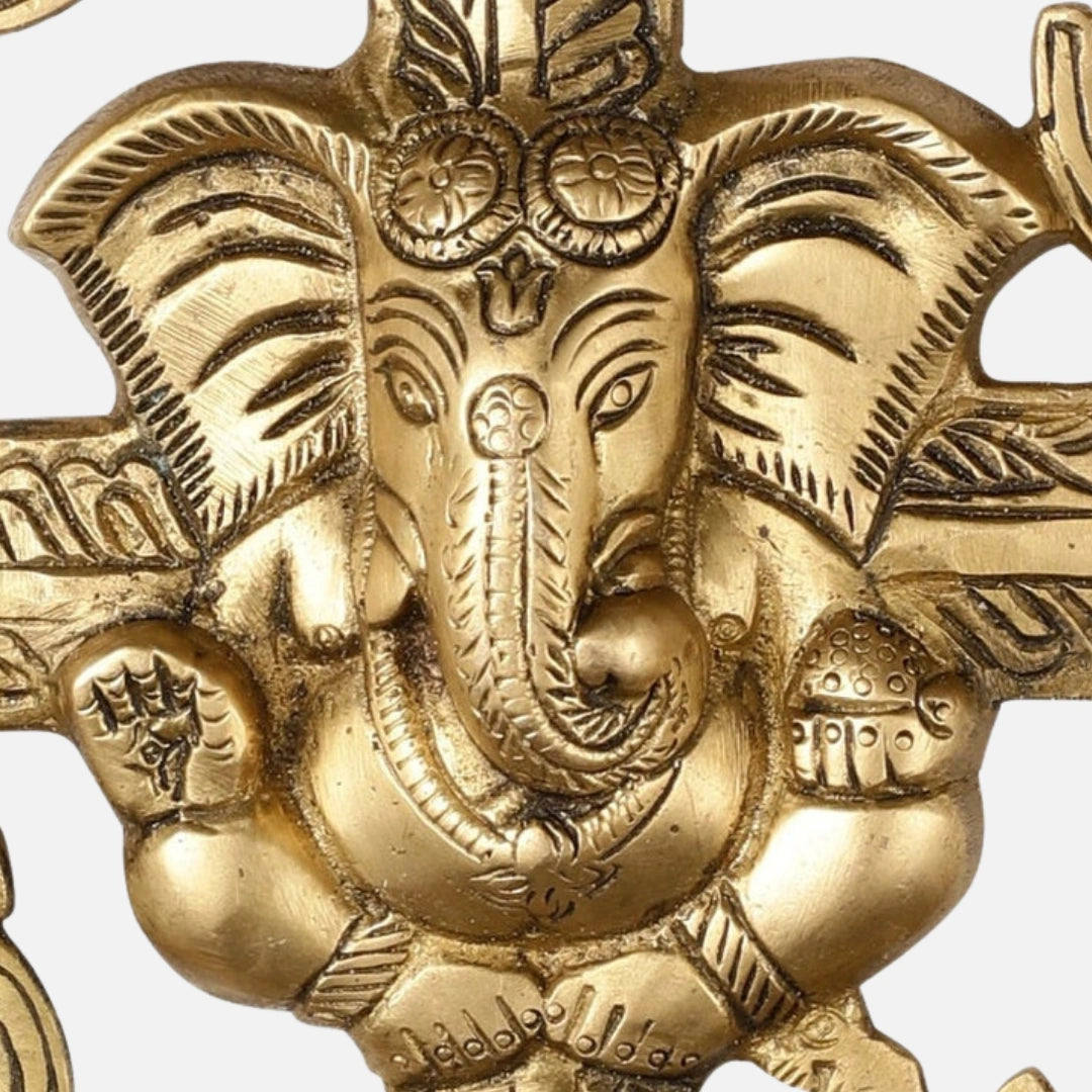 Swastik Ganesha Brass Wall Hanging with Om Symbols