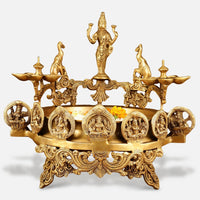 Brass Oil Lamp with Lord Vishnu and Elephant Brass Idol