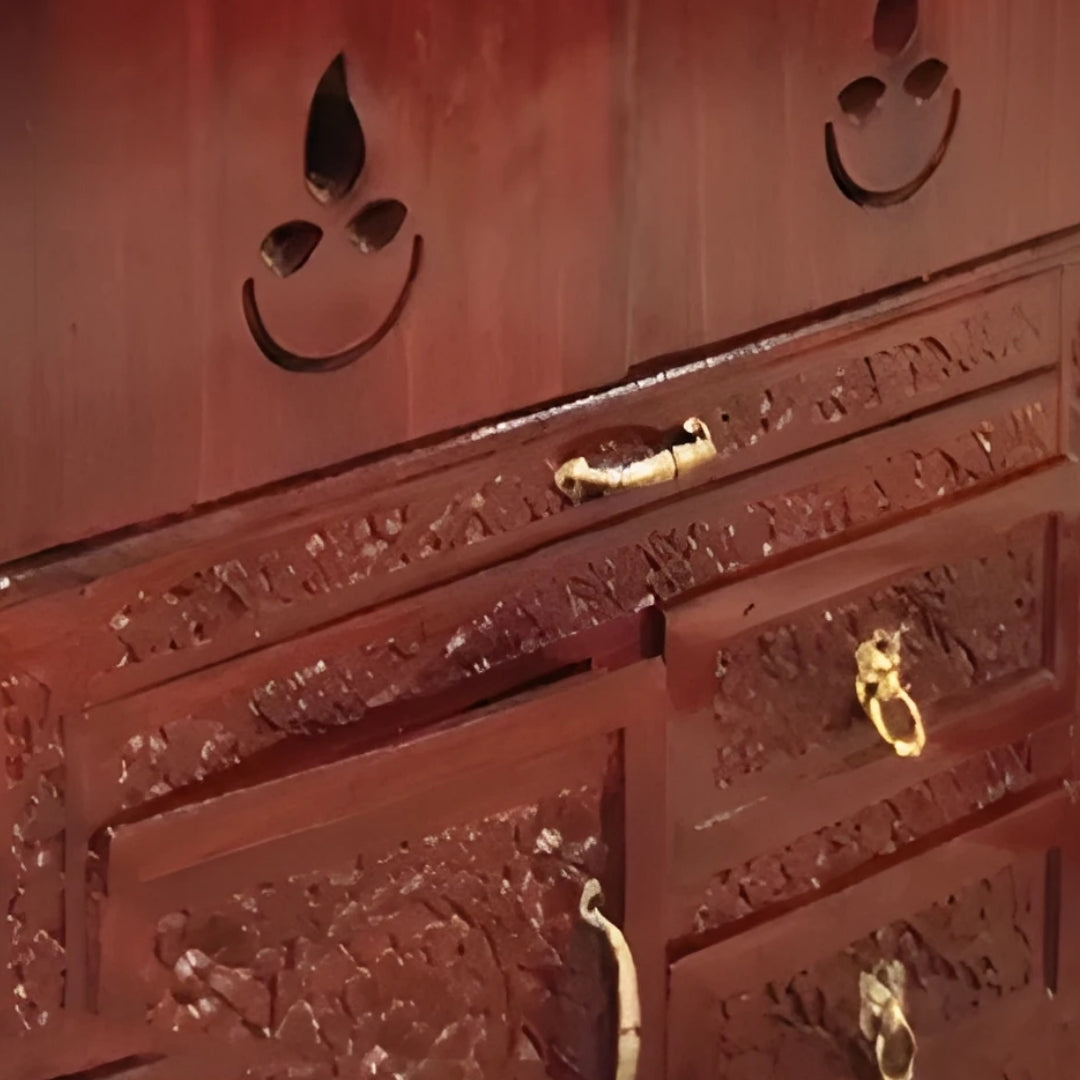 close view of Amruta Teak Wood Mandap (Brown)