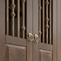 close view of Anandam Teak Wood Pooja Mandap with Door (Brown)