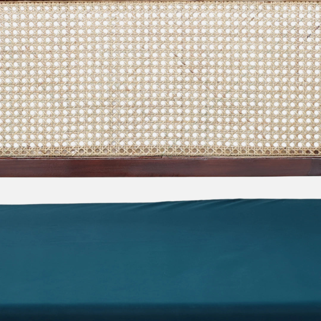 close view of Arbor Solid Wood Love Sofa (Navy Blue)