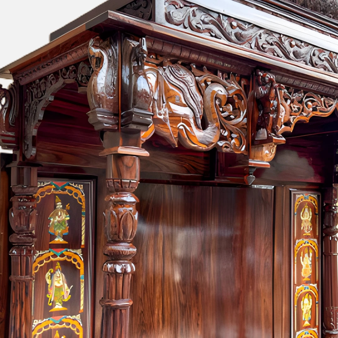 close view of Bhavani Teak Wood Mandap (Brown)