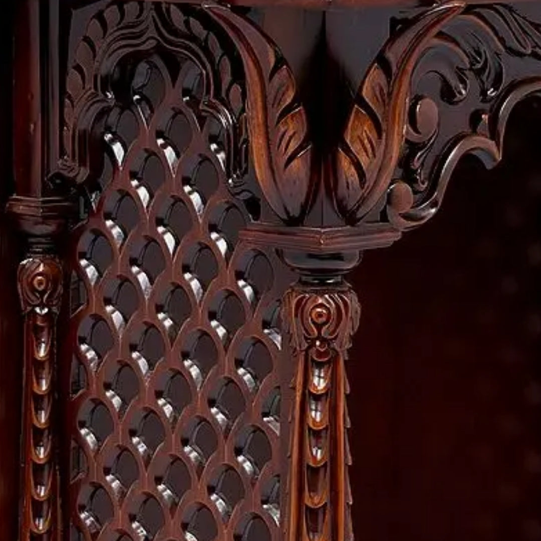 close view of Hiranya Teak Wood Mandir (Brown)