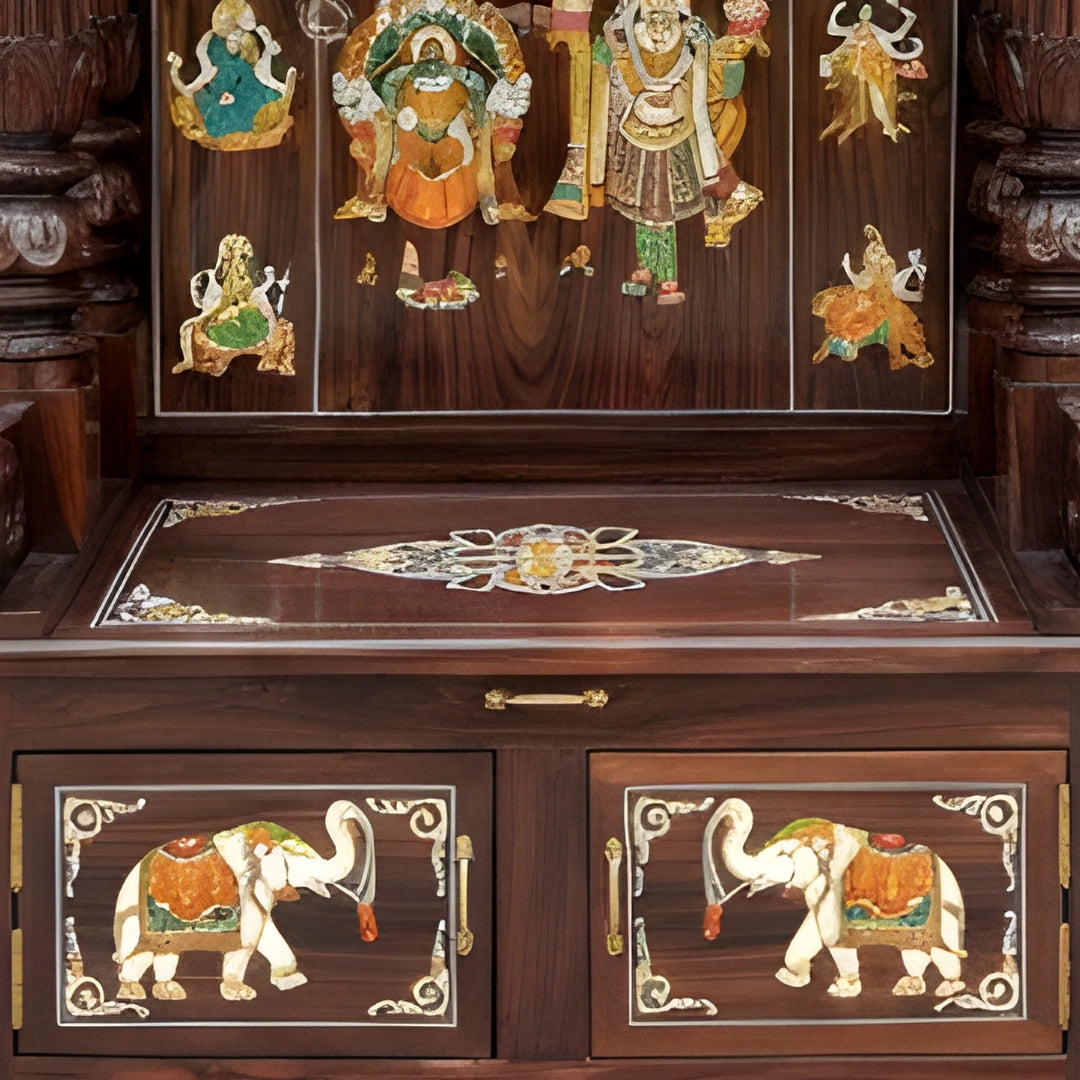 close view of Mantraa Teak Wood Mandap (Brown)