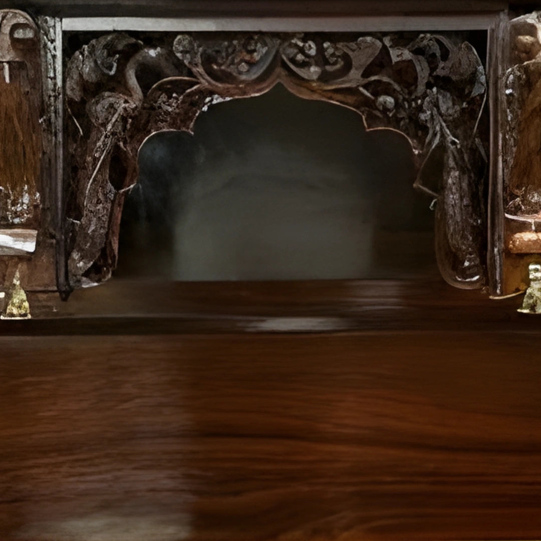 close view of Shambhavi Teak Wood Mandap (Brown)