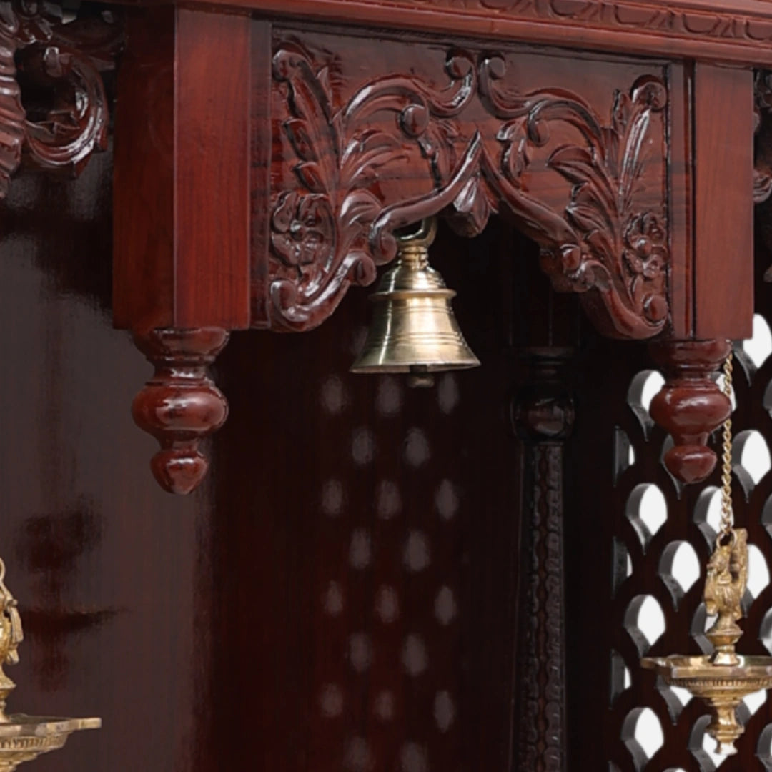 close view of Shubhalaya Teak Wood Mandir (Brown)