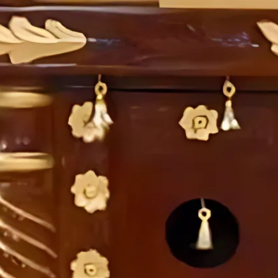 close view of Simha Teak Wood Mandap (Brown)