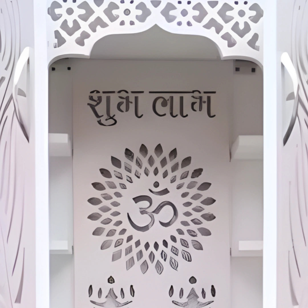 close view of Sumedhaa Teak Wood Mandap (White)